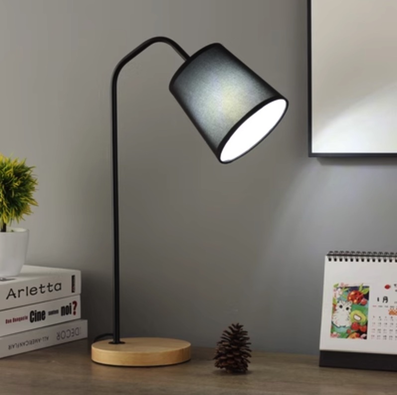 Popular desk study eye protection minimalist room bedside table lamp (button switch-black cloth cover [LED bulb 5W white light])