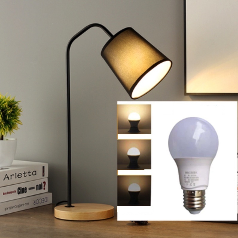 Popular desk study eye protection minimalist room bedside table lamp (button switch-black cloth cover [LED5 warm light three-stop brightness adjustment])