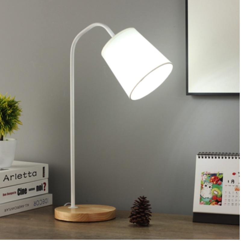 Popular desk study eye protection minimalist room bedside table lamp (button switch-white cloth cover [LED bulb 5 watt white light])