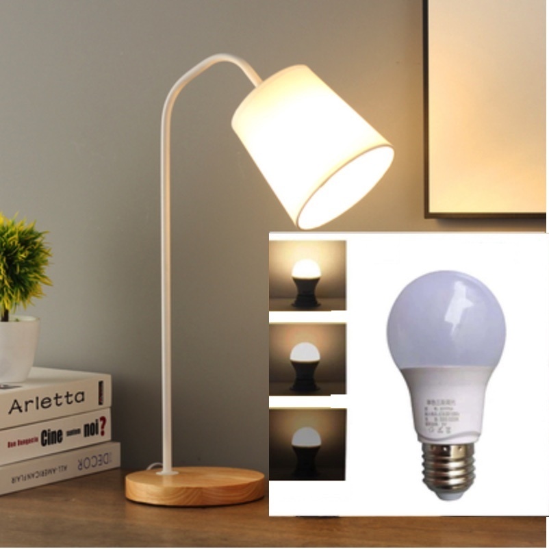 Popular desk study eye protection minimalist room bedside table lamp (button switch-white cloth cover [LED5 warm light three-stop brightness adjustment])