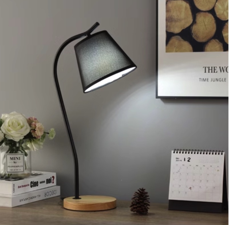 Popular desk study eye protection minimalist room bedside table lamp (button switch - black S type [LED bulb 5 watt white light])