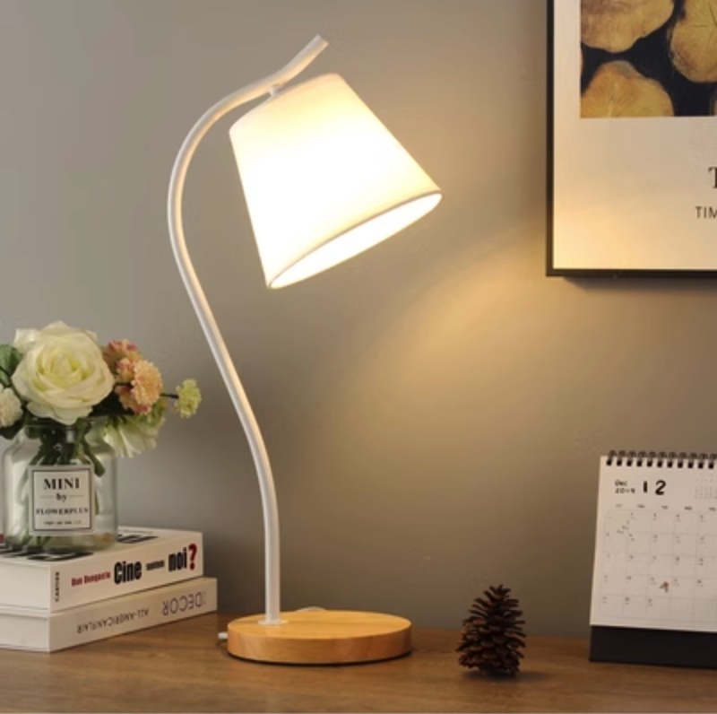 Popular desk study eye protection minimalist room bedside table lamp (button switch - white S type [LED bulb 5 watt warm light])