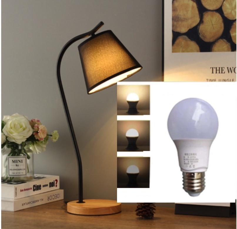 Popular desk study eye protection minimalist room bedside table lamp (button switch - black S type [LED5 warm light three-stop brightness adjustment])