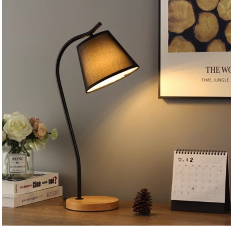 Popular desk study eye protection minimalist room bedside table lamp (button switch - black S type [LED bulb 5 watt warm light])