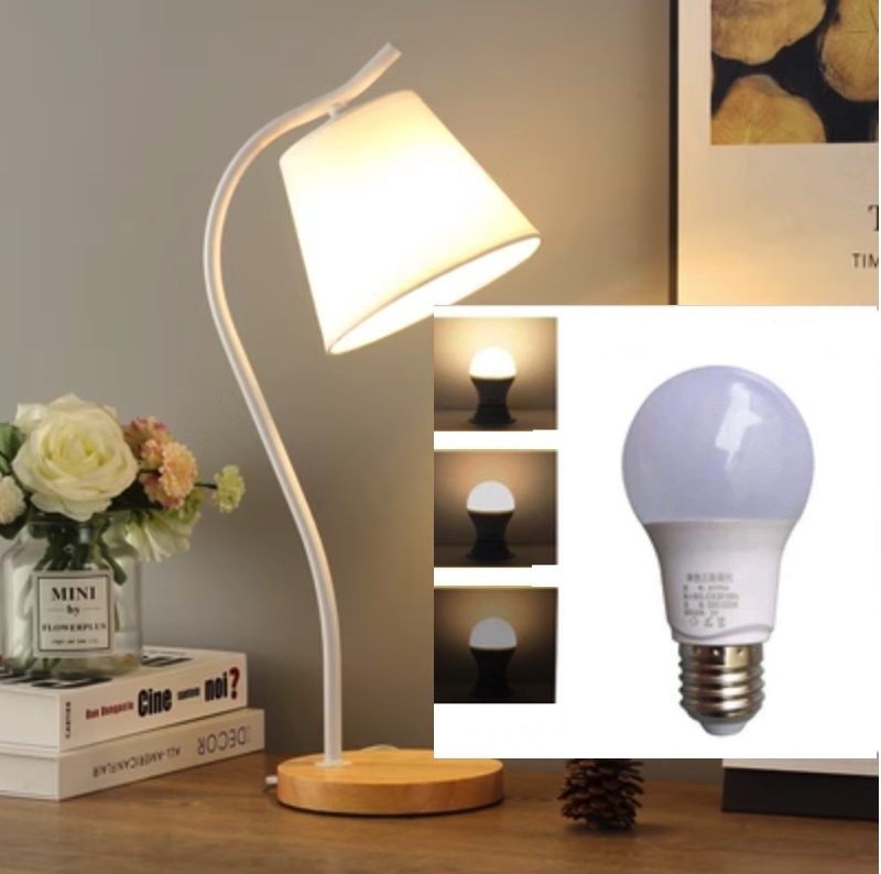 Popular desk study eye protection minimalist room bedside table lamp (button switch - white S type [LED5 warm light three-stop brightness adjustment])