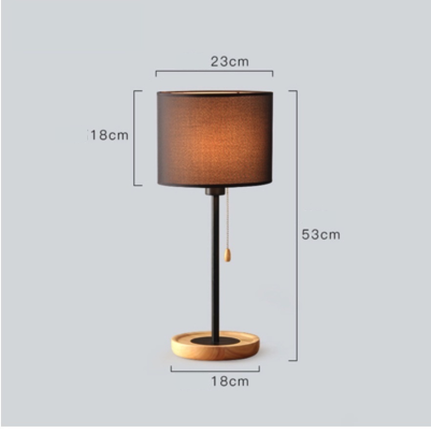 Popular home eye-protecting Nordic bedroom creative bedside lamp (black cover + wooden base + pull switch [5-watt three-color dimming])