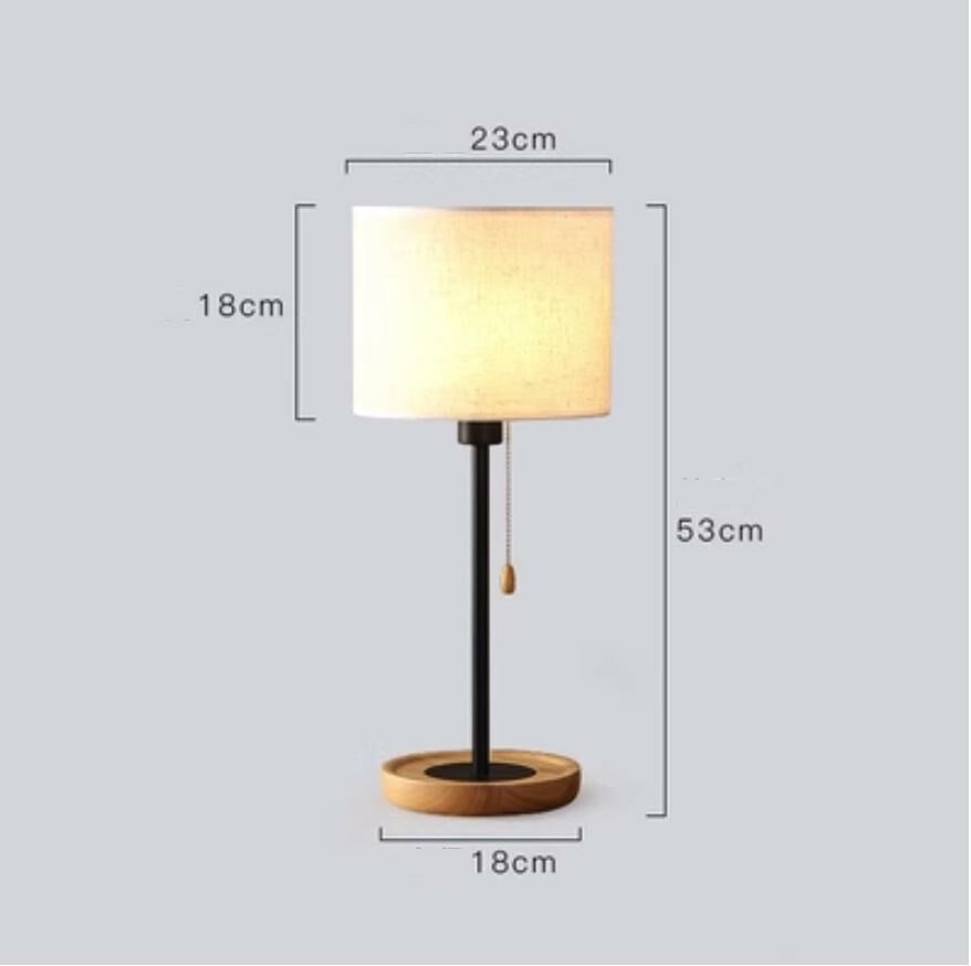 Popular home eye-protecting Nordic bedroom creative bedside lamp (linen cover + wooden base + pull switch [5-watt warm light with three-stop brightness adjustment])