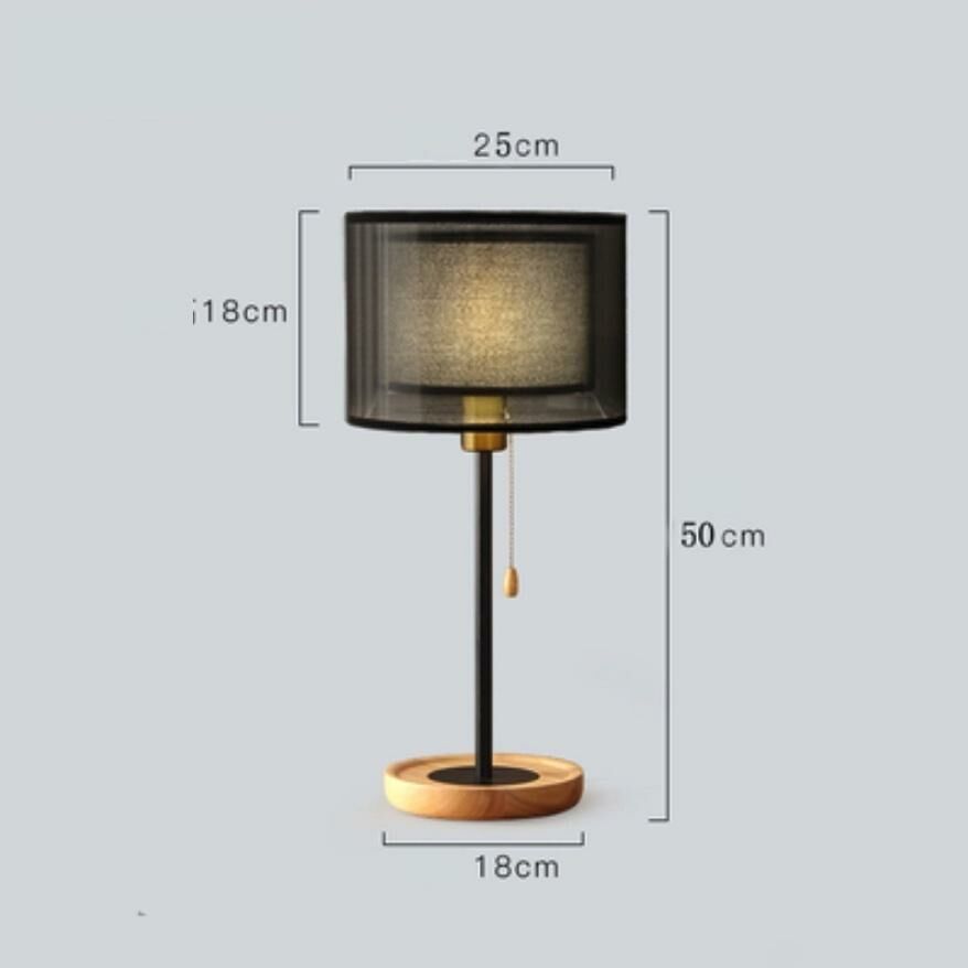 Popular home eye protection Nordic bedroom creative bedside lamp (black double layer + wooden base + remote control switch [12 watt remote control color brightness])