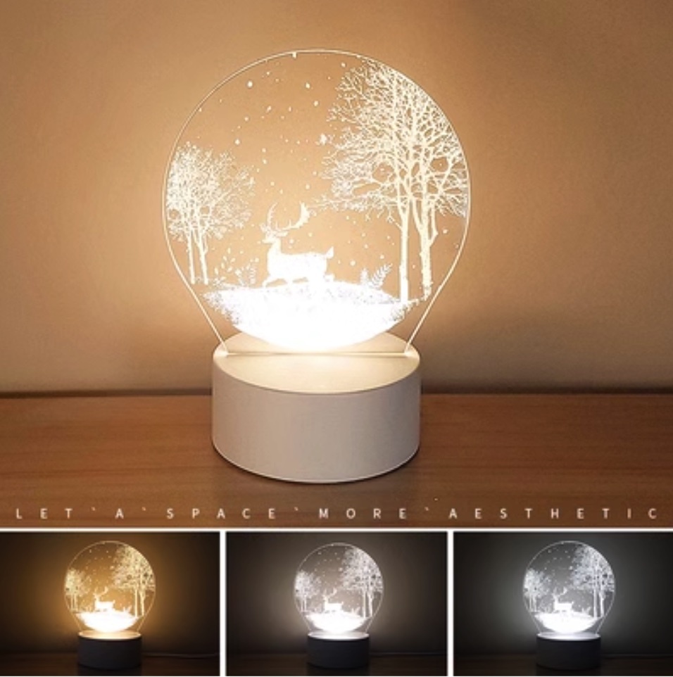 Popular 3D night light creative bedroom bedside lamp ([USB plug-in type + three colors] Jungle Deer)
