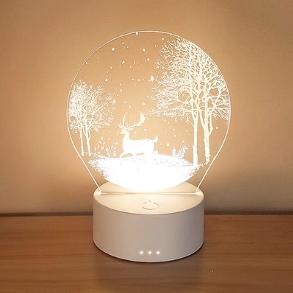 Popular 3D night light creative bedroom bedside lamp ([High-end charging model + 8 hours of three-color light] Jungle Deer)