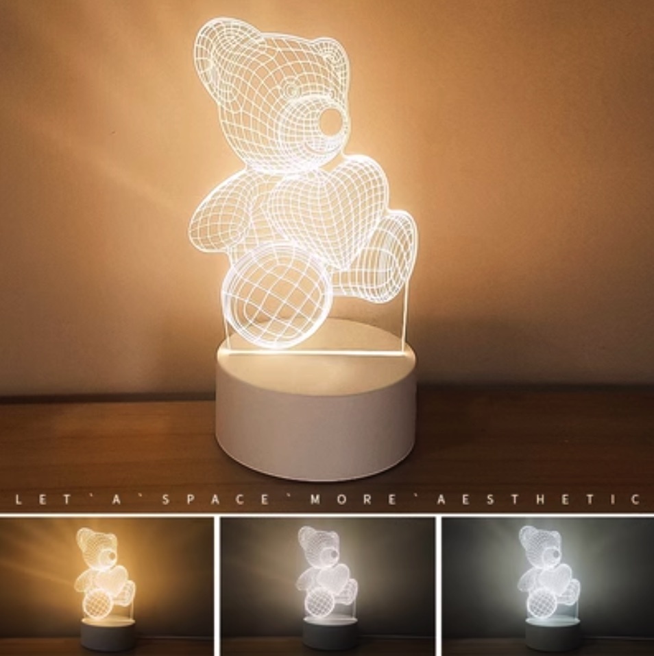 Popular 3D night light creative bedroom bedside lamp ([Charging + USB plug + three colors] Bear)
