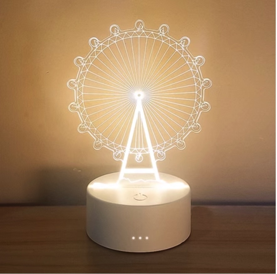 Popular 3D night light creative bedroom bedside lamp ([High-end charging model + 8 hours of three-color light] Ferris wheel)
