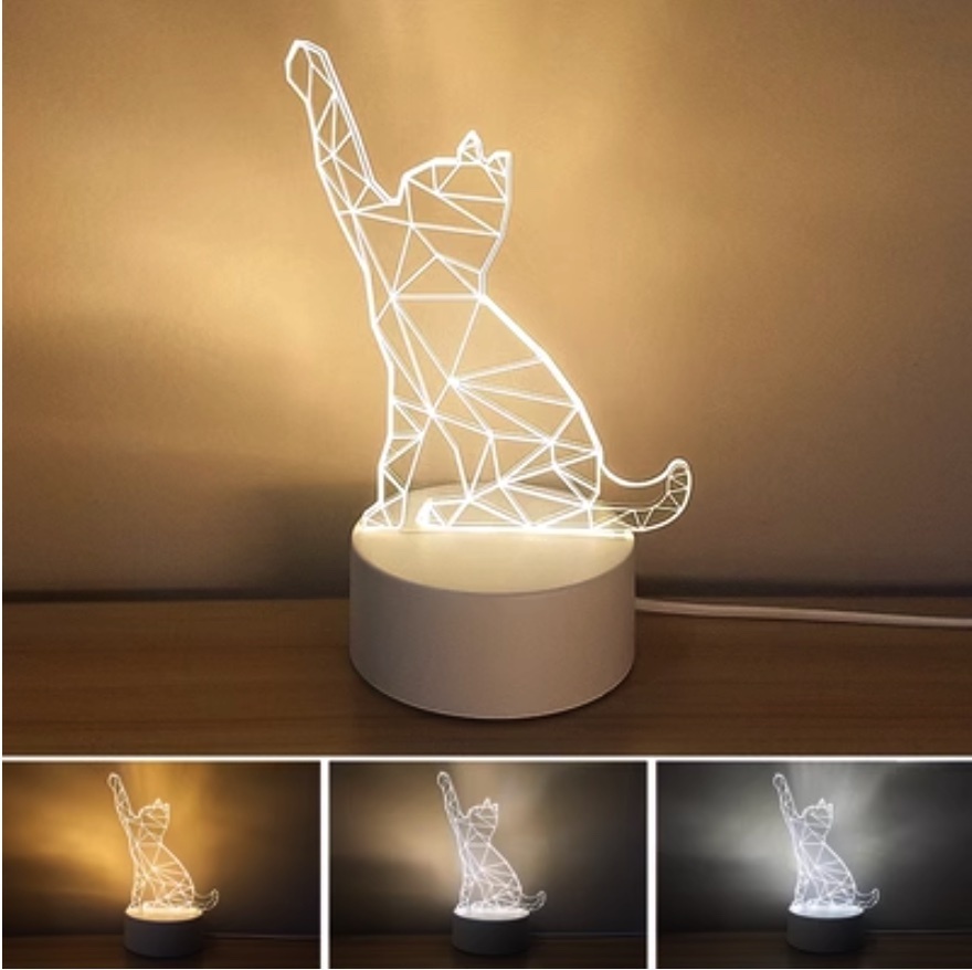 Popular 3D night light creative bedroom bedside lamp ([USB plug-in type + three colors] cat)