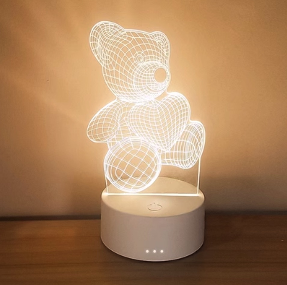 Popular 3D night light, creative bedroom bedside lamp ([High-end charging model + 8 hours of three-color light] Little Bear)