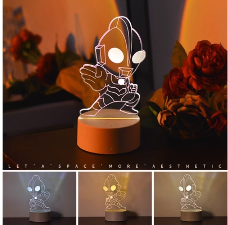 Popular 3D night light bedroom atmosphere ([Charging three colors + USB plug] Ultraman)