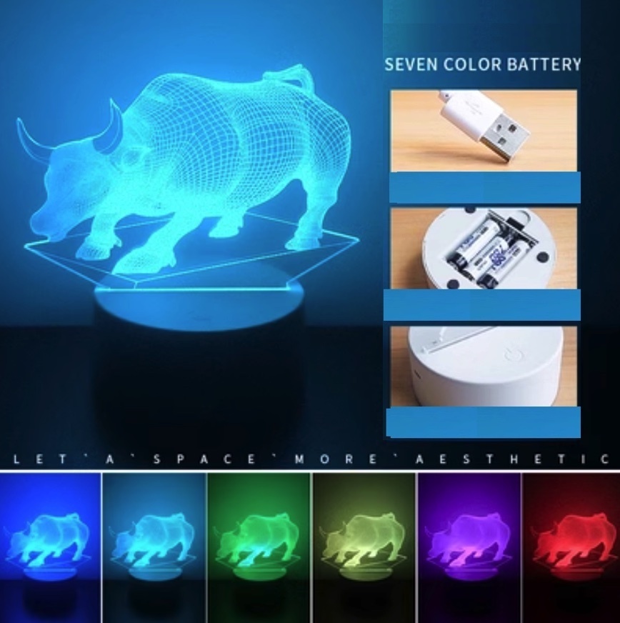 Popular 3D night light bedroom atmosphere ([battery style seven colors + USB plug] Funiu)