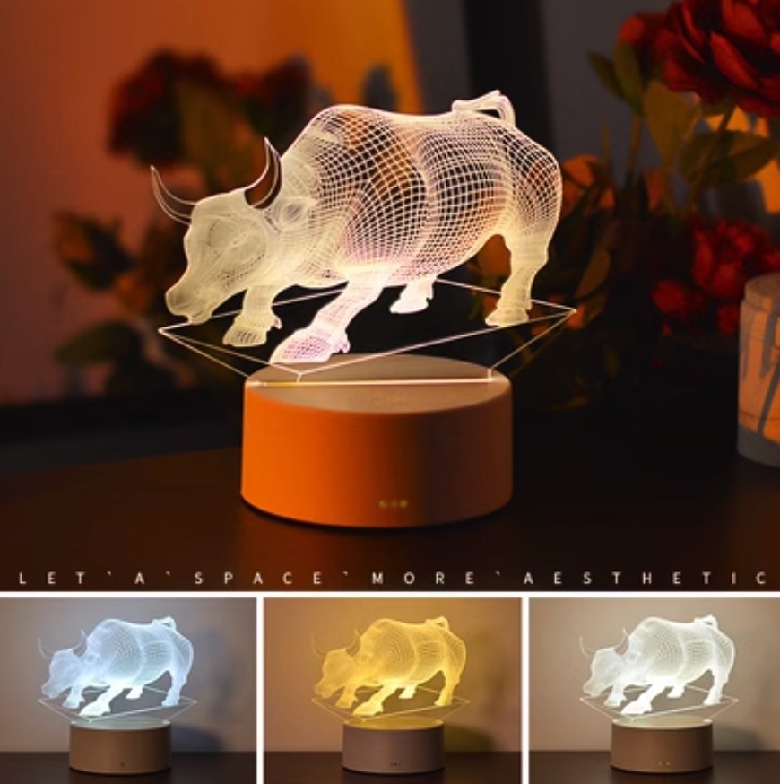 Popular 3D night light bedroom atmosphere ([Charging three colors + USB plug] Funiu)