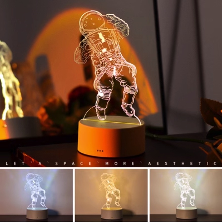 Popular 3D night light bedroom atmosphere ([Charging three colors + USB plug] Astronaut)
