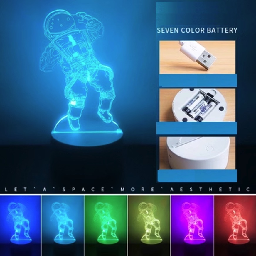 Popular 3D night light bedroom atmosphere ([Battery style seven colors + USB plug] Astronaut)