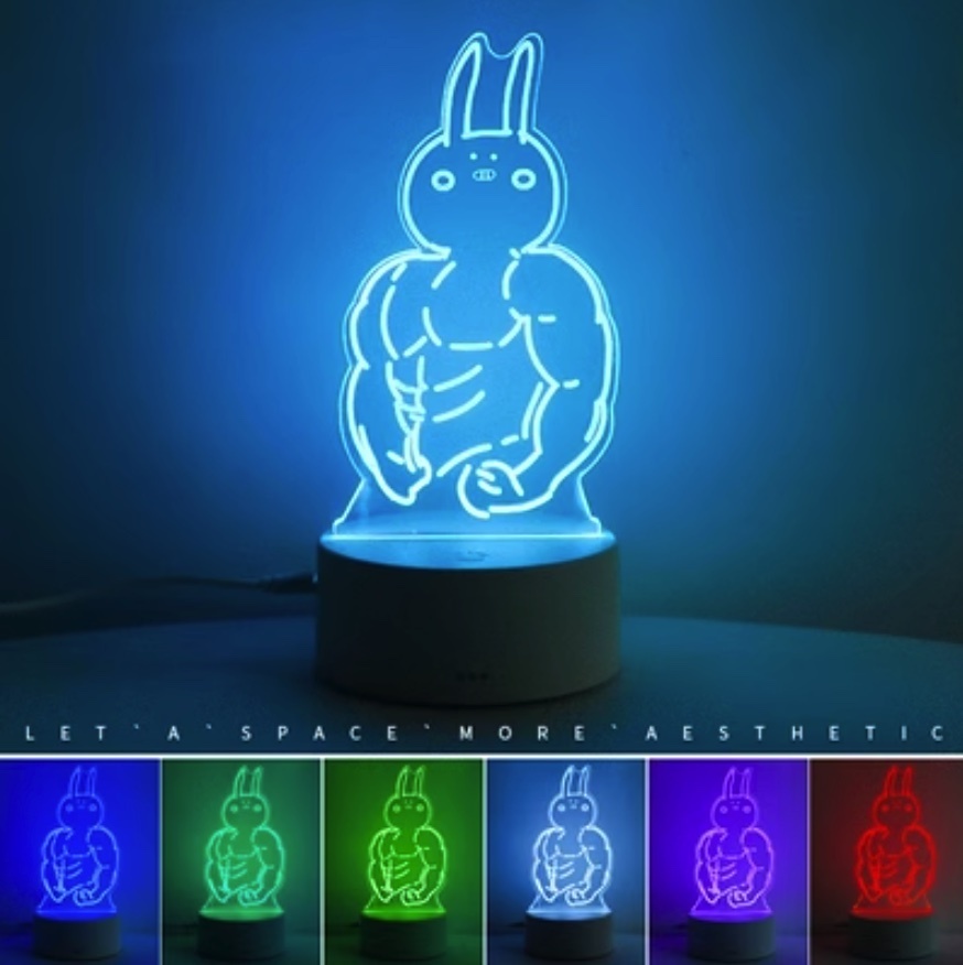 Popular night light creative bedroom decoration atmosphere light ([battery type + seven colors + USB plug-in] Muscle Rabbit)
