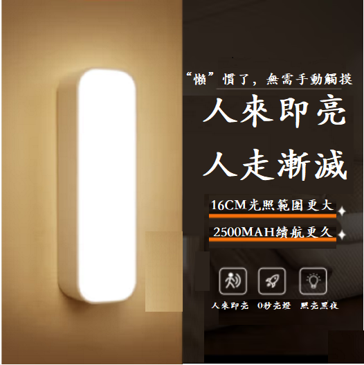 Popular LED rechargeable night light (human body sensor light white light model + 2500mAh + 16CM)