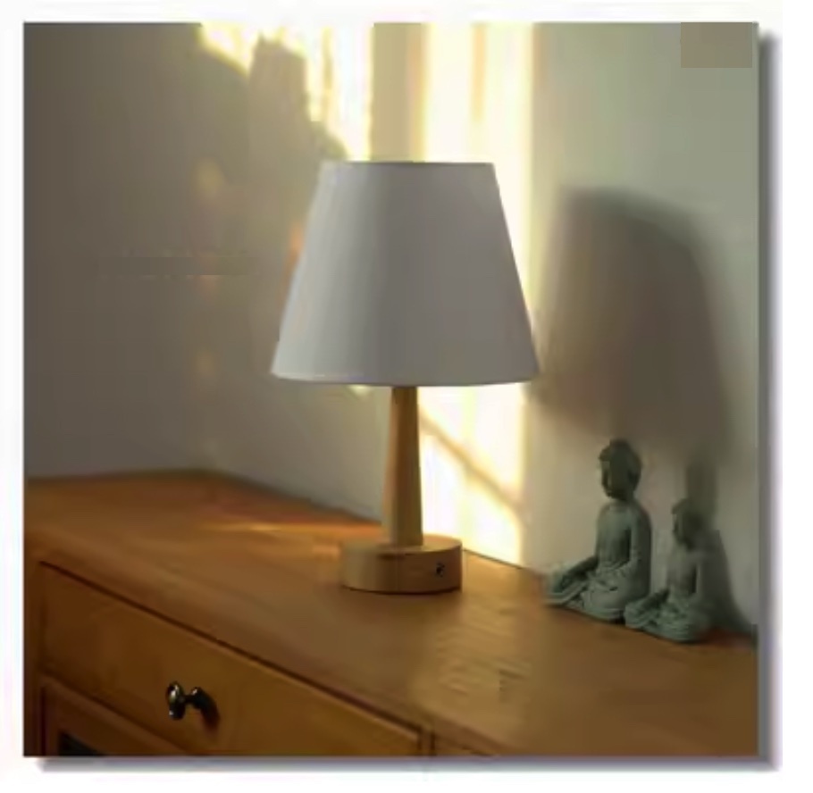 Popular simple wood style rechargeable small desk lamp (cotton and linen white | rechargeable medium 5V5W warm light LED bulb)
