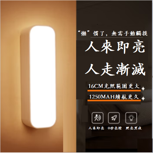 Popular LED rechargeable night light (human body sensor light warm light model + 1250mAh + 16CM)