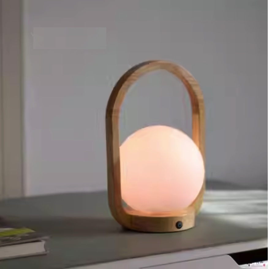 爆款简约现代原木手提灯（磨砂玻璃丨調光款暖光丨可充電丨可換燈泡）