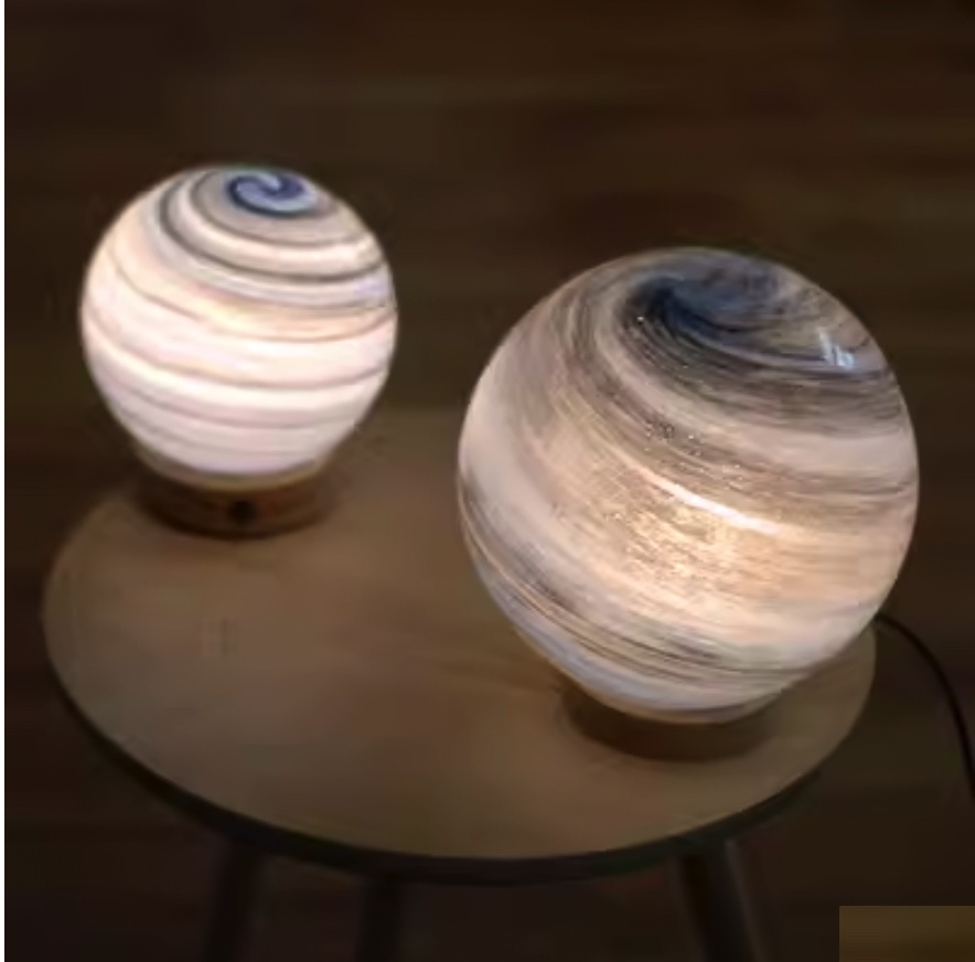 爆款白色磨砂玻璃球形檯燈（星空氣泡中號|充電款橡木燈座|直徑20cn）