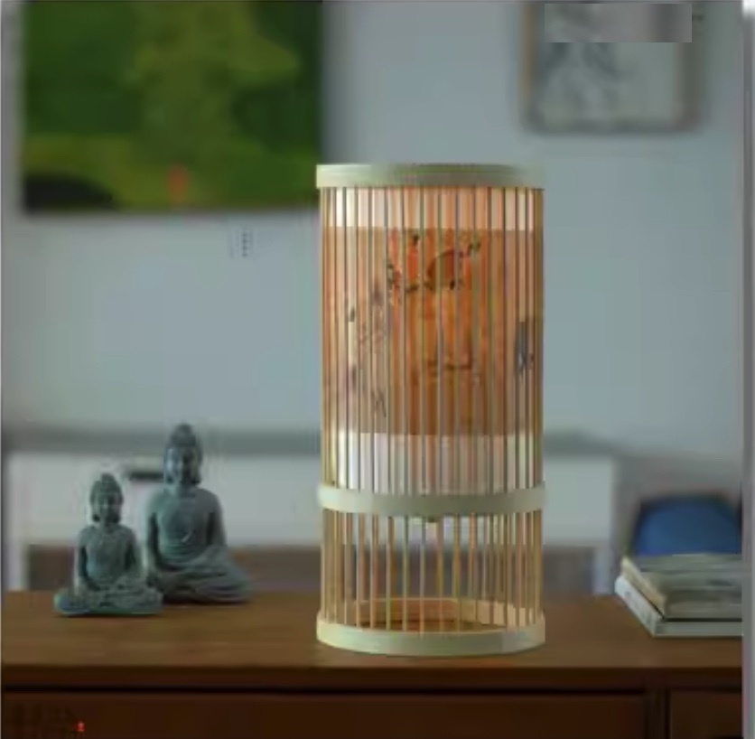 爆款新中式國風竹編檯燈（遊春圖|充電款-按鈕開關）