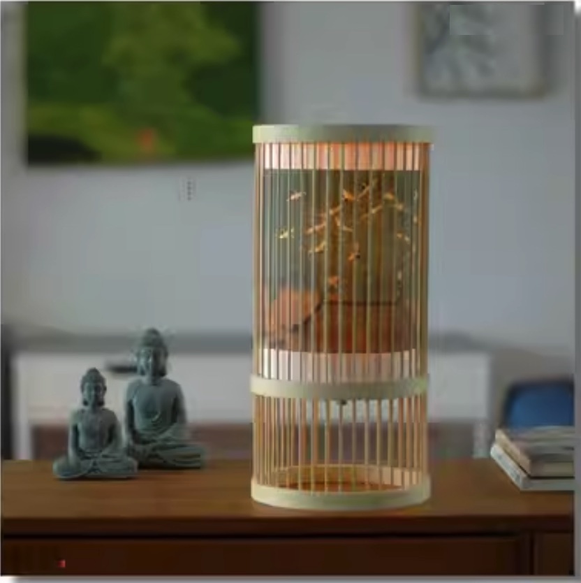 爆款新中式國風竹編檯燈（瑞鶴圖|充電款-按鈕開關）