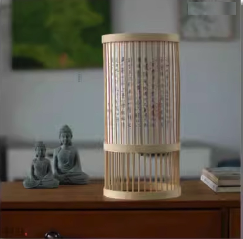 爆款新中式國風竹編檯燈（素顏版蘭亭序|充電款-按鈕開關）