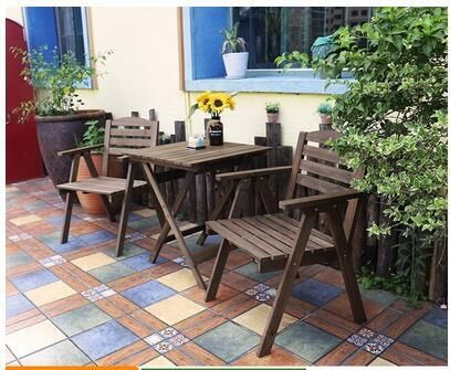 Hotly recommended solid wood foldable table and chair combination (brown 60*60 square table + 2 leisure chairs)