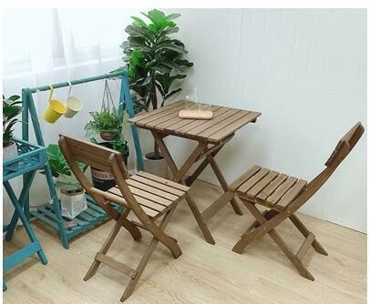 Hot recommendation solid wood foldable table and chair combination (brown 60*60 square table + 2 folding chairs)