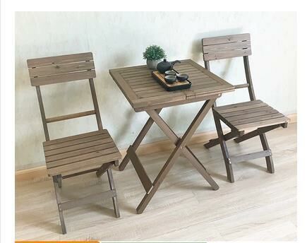 Hot recommendation solid wood foldable table and chair combination (brown 55*55 square table + 2 folding chairs)