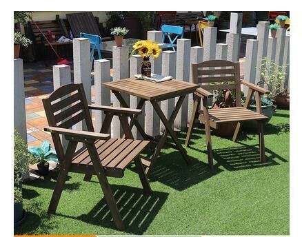 Hotly recommended solid wood foldable table and chair combination (brown 55*55 square table + 2 leisure chairs)