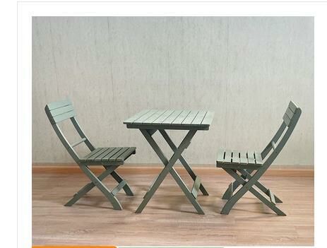 Popular solid wood folding table and chair combination (light green 60*60 square table + 2 folding back chairs)