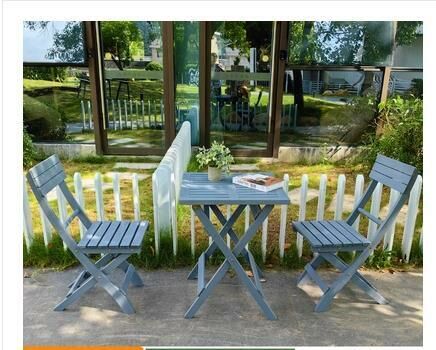Popular solid wood folding table and chair combination (light gray 55*88CM 1 square table + 2 folding back chairs)