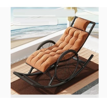 Popular leisure lazy folding chair (brown black - upgraded wide rattan upgraded thickened headrest + chair cushion)