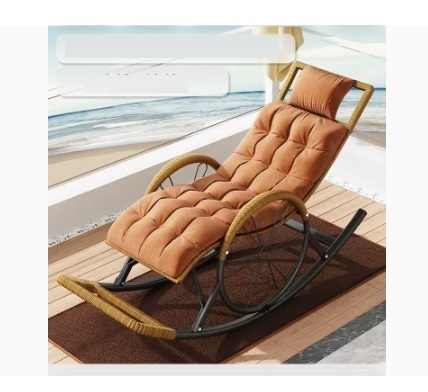 Popular leisure lazy folding chair (champagne gold-upgraded wide rattan, upgraded and thickened headrest + chair cushion)