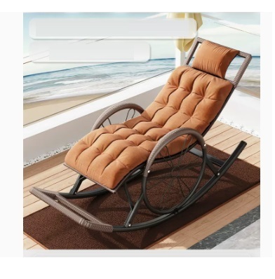 Popular leisure lazy folding chair (silver gray-upgraded wide rattan, upgraded and thickened headrest + chair cushion)