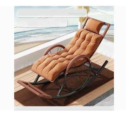 Popular leisure lazy folding chair (tiger skin color-upgraded wide rattan, upgraded and thickened headrest + chair cushion)