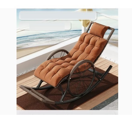 Popular leisure lazy folding chair (wood grain color-upgraded wide rattan, upgraded and thickened headrest + chair cushion)