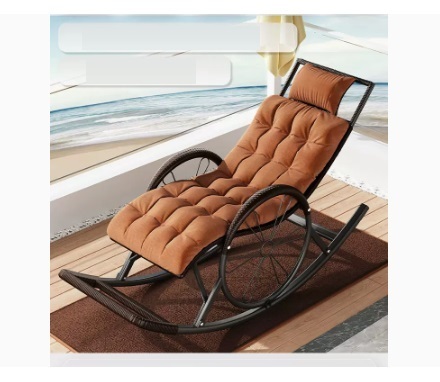 Popular leisure lazy folding chair (brown black - upgraded round rattan headrest + chair cushion)