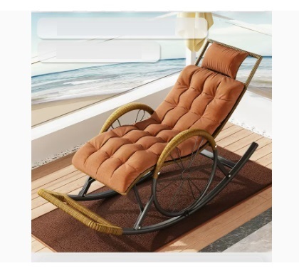 Popular leisure lazy folding chair (champagne gold-upgraded round rattan headrest + chair cushion)