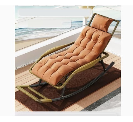 Popular leisure lazy folding chair (champagne gold-standard wide rattan upgraded and thickened headrest + chair cushion)