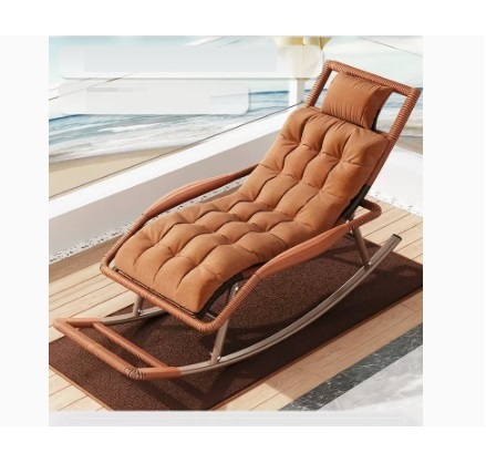 Popular leisure lazy folding chair (red coffee color - standard round rattan headrest + chair cushion)