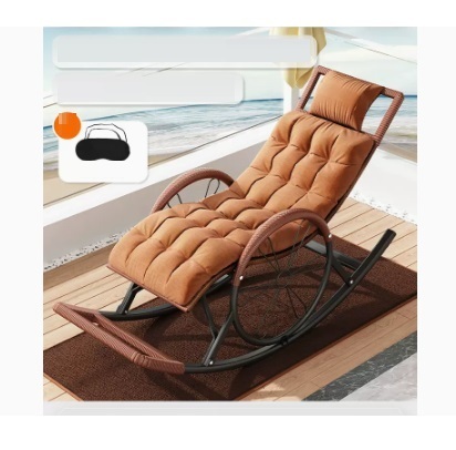 Popular leisure lazy folding chair (tiger skin color - upgraded wide rattan, upgraded and thickened headrest + chair cushion + floor mat + eye mask)