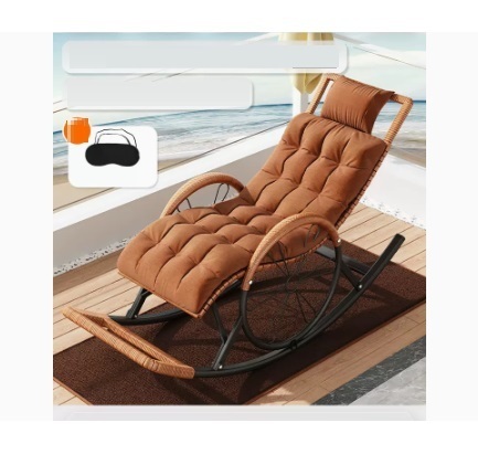 Popular leisure lazy folding chair (bamboo color - upgraded wide rattan, upgraded and thickened headrest + chair cushion + floor mat + eye mask)