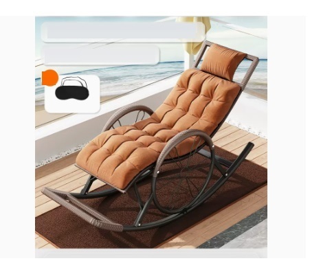Popular leisure lazy folding chair (silver gray - upgraded wide rattan, upgraded and thickened headrest + chair cushion + floor mat + eye mask)